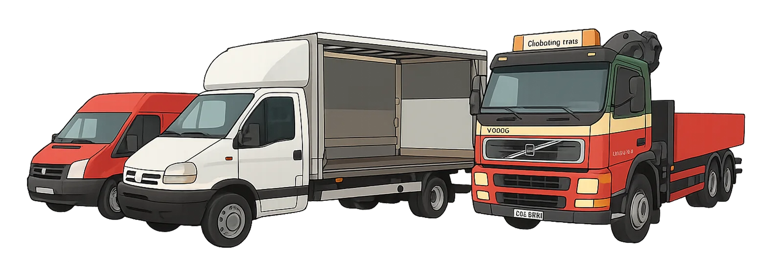 Väike kaubik, keskmine kaubik ja kraanaga veok